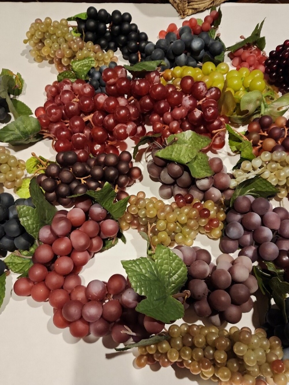 Lot 26 Faux Artificial Grape Bunches Vintage Red Green Purple Clusters MCM 14"